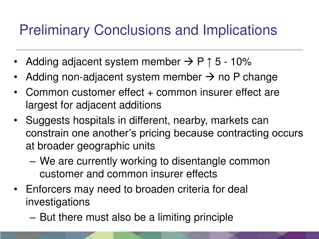 preliminary conclusions and implications