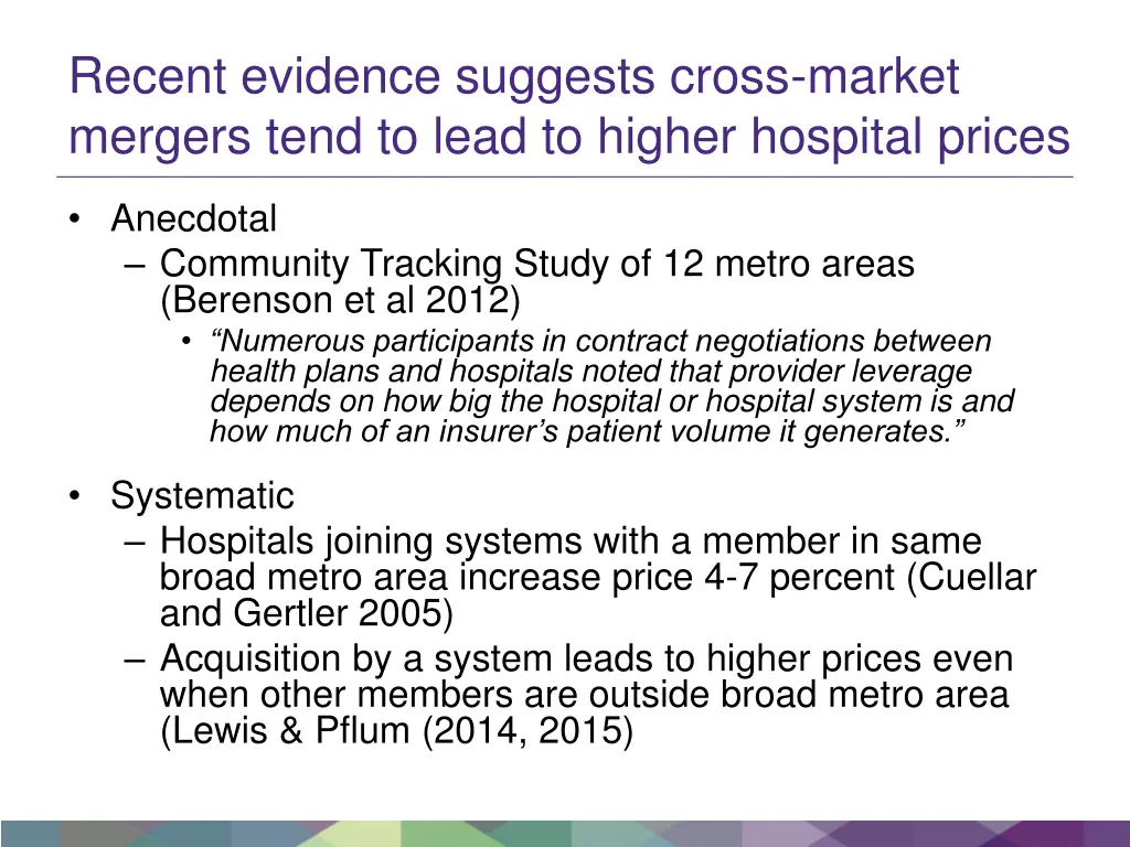 recent evidence suggests cross market mergers