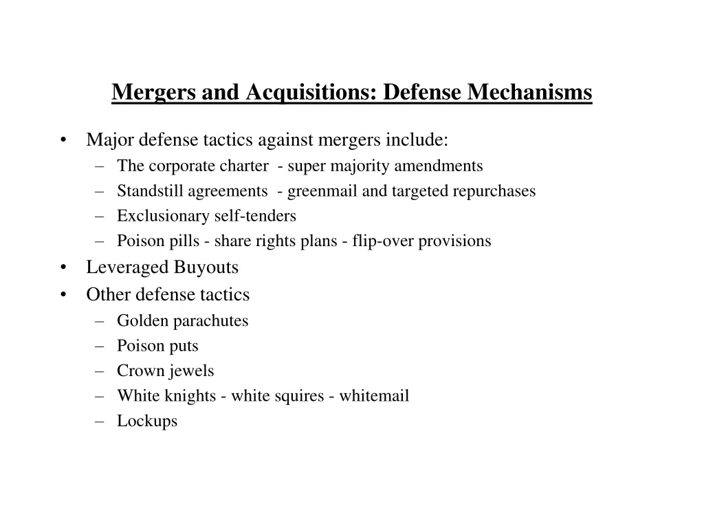 mergers and acquisitions defense mechanisms