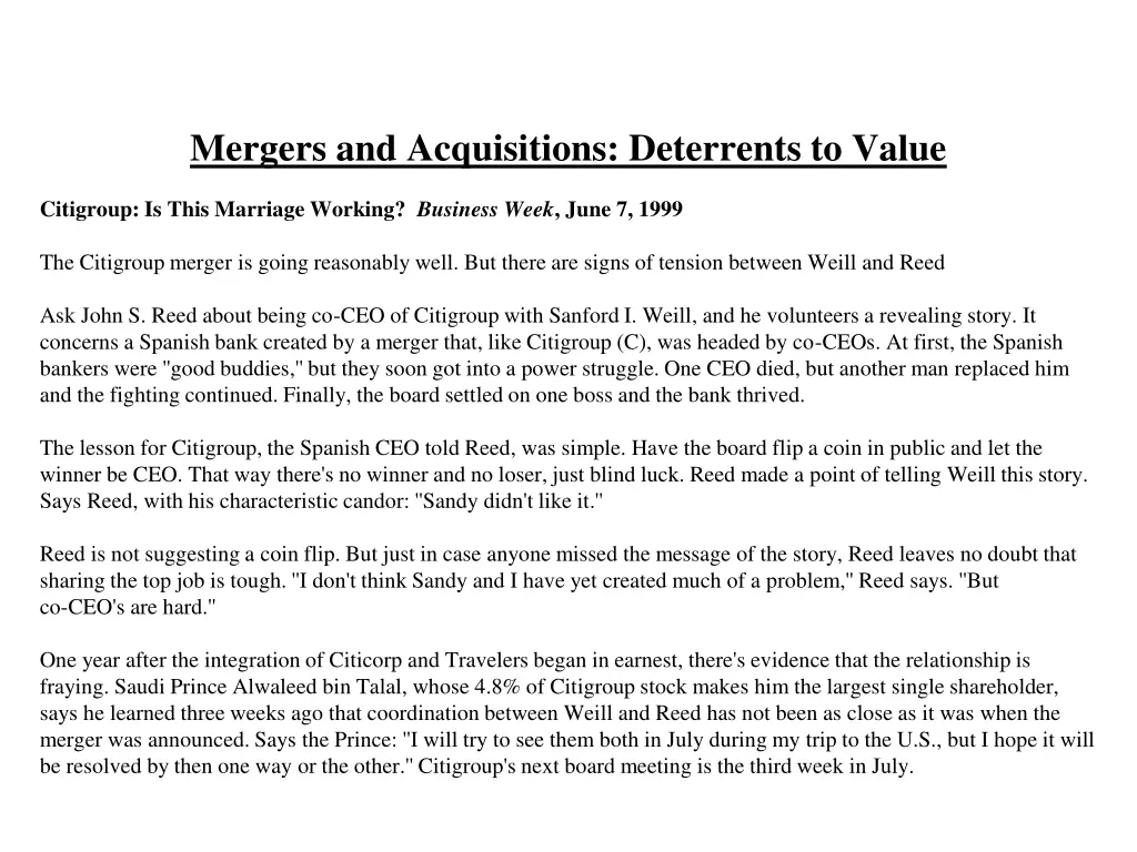 mergers and acquisitions deterrents to value 3