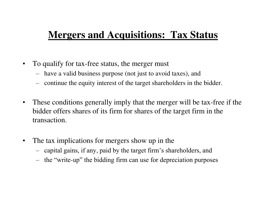 mergers and acquisitions tax status