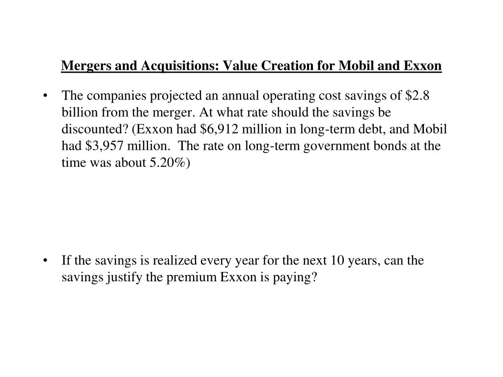 mergers and acquisitions value creation for mobil