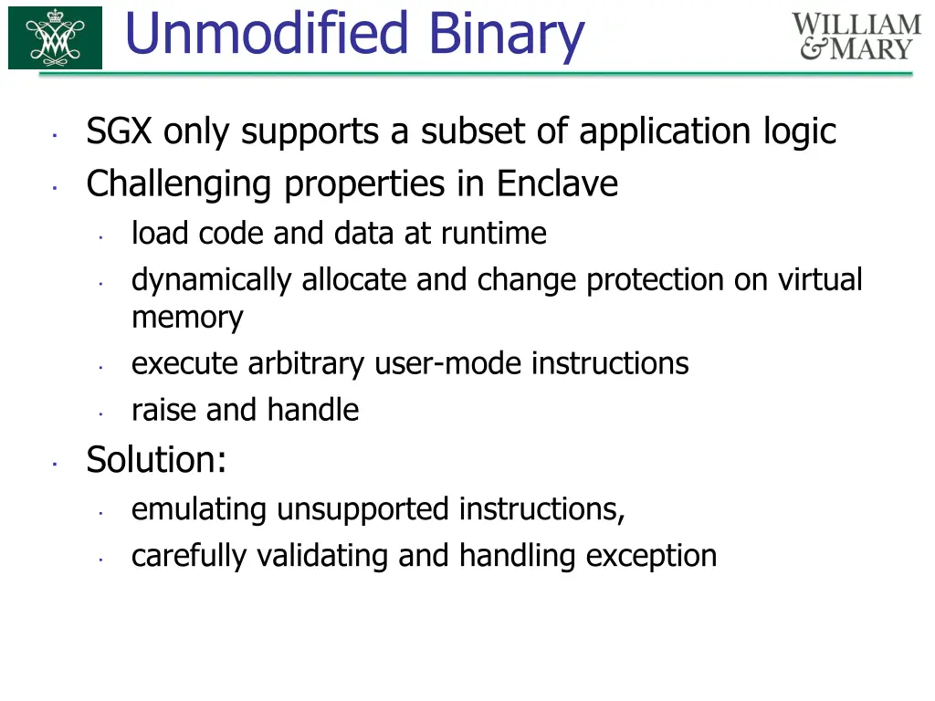 unmodified binary