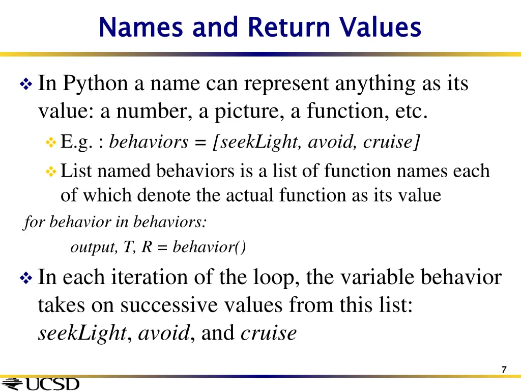 names and return values