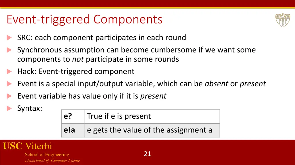 event triggered components