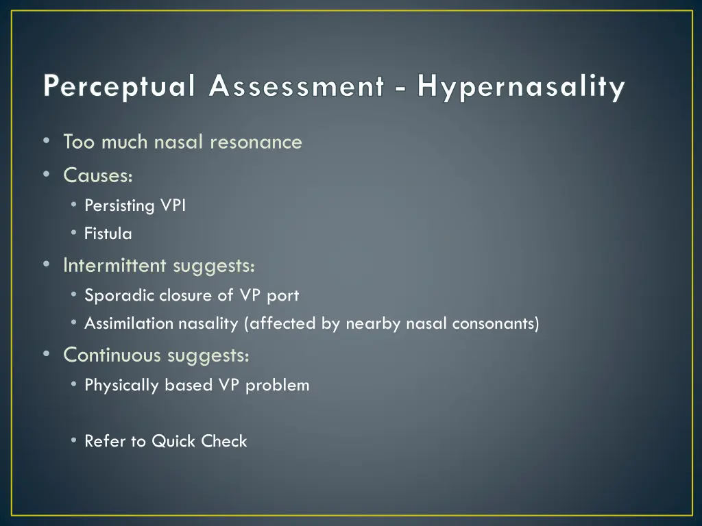 perceptual assessment hypernasality