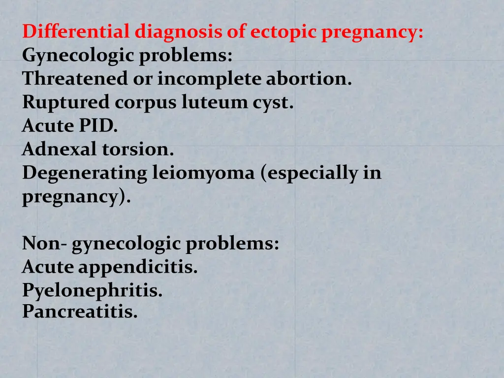 differential diagnosis of ectopic pregnancy