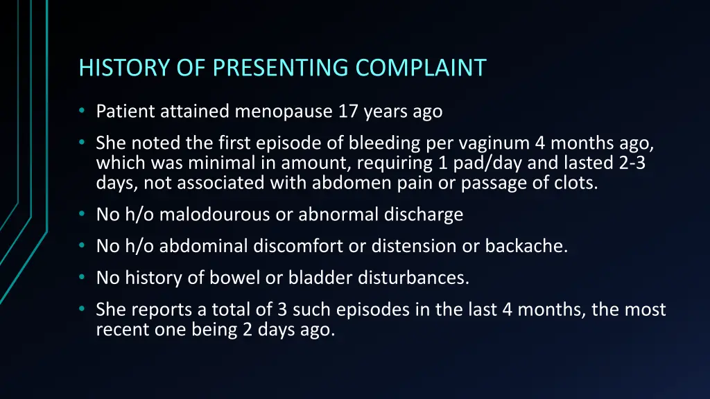 history of presenting complaint