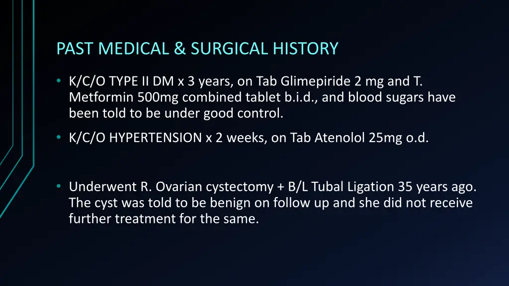 past medical surgical history