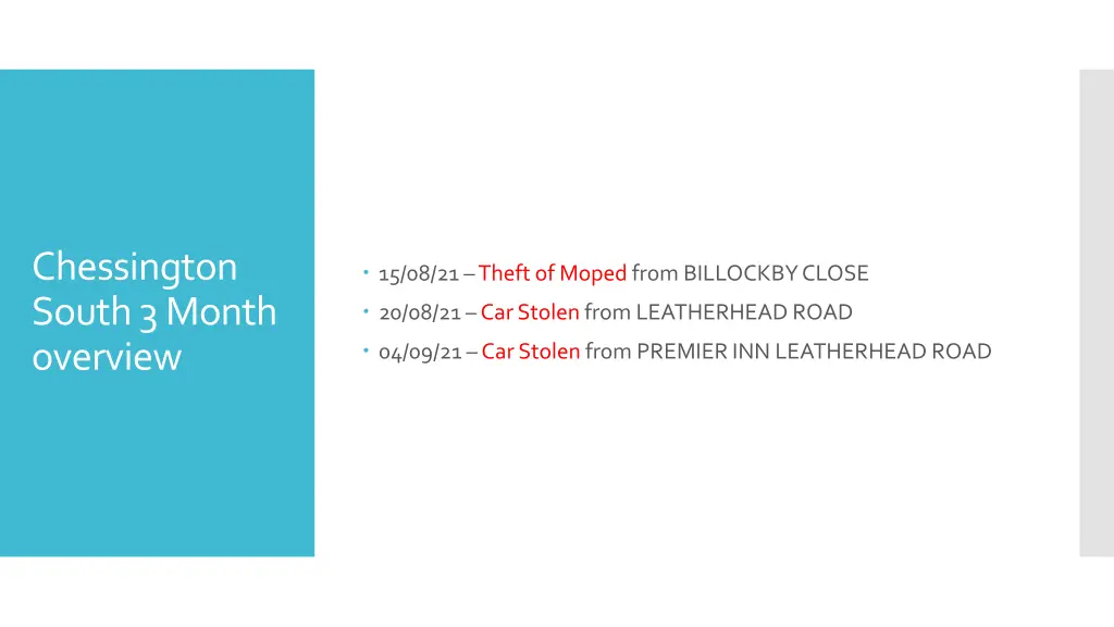 chessington south 3 month overview