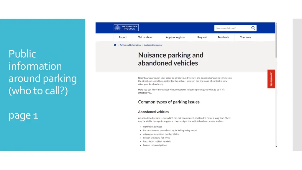 public information around parking who to call