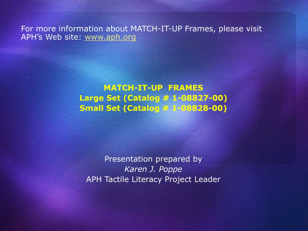 for more information about match it up frames