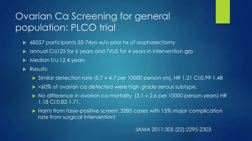 ovarian ca screening for general population plco