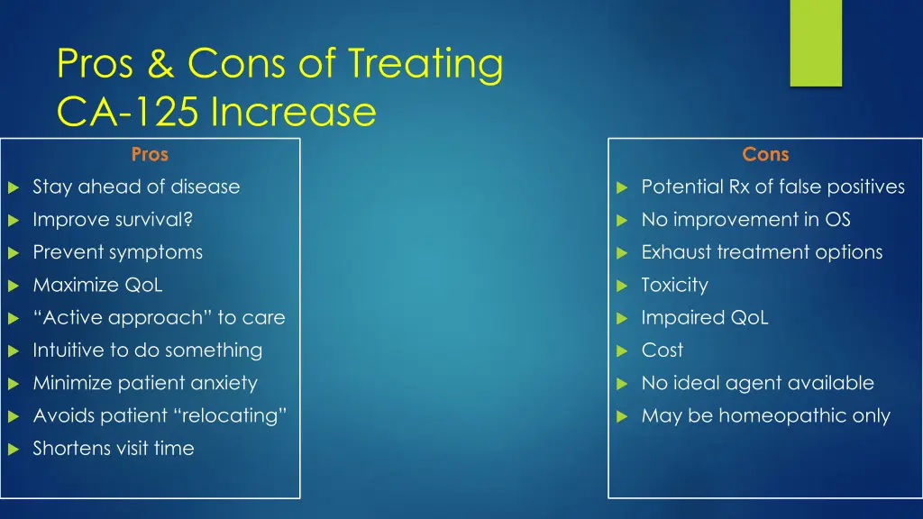 pros cons of treating ca 125 increase pros