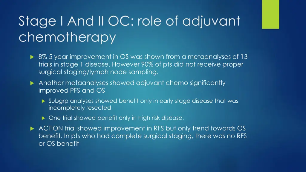 stage i and ii oc role of adjuvant chemotherapy