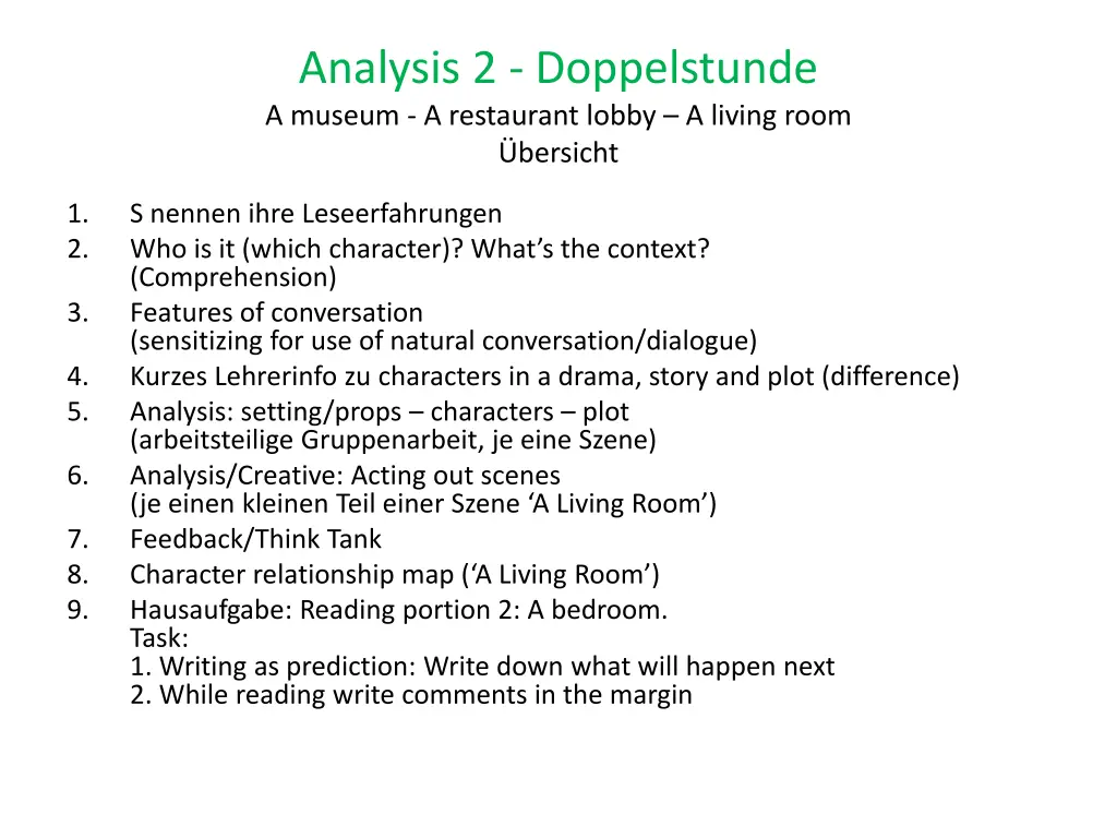 analysis 2 doppelstunde a museum a restaurant