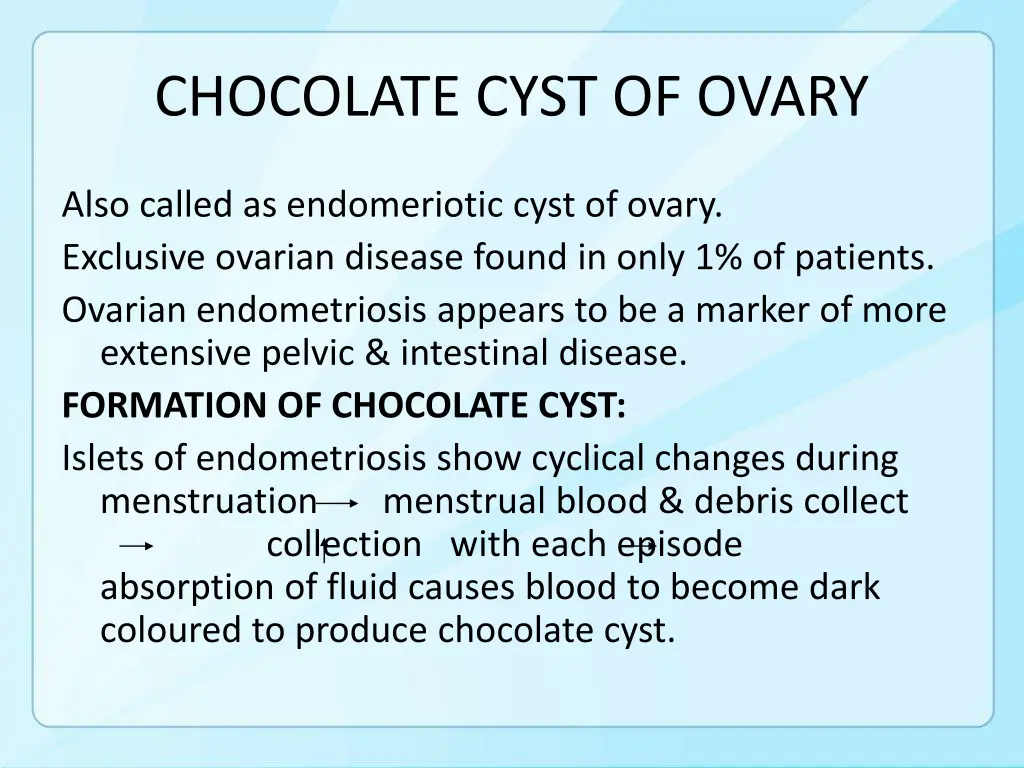 chocolate cyst of ovary