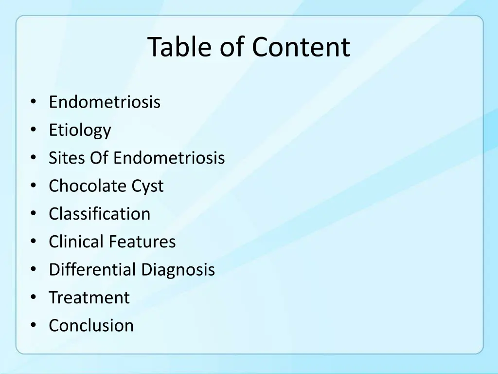 table of content