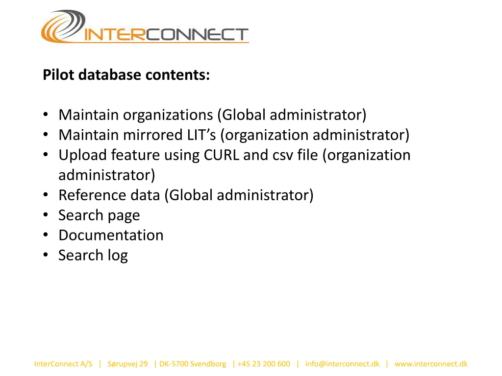 pilot database contents