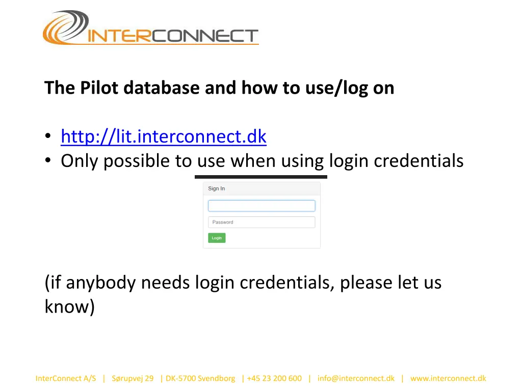 the pilot database and how to use log on