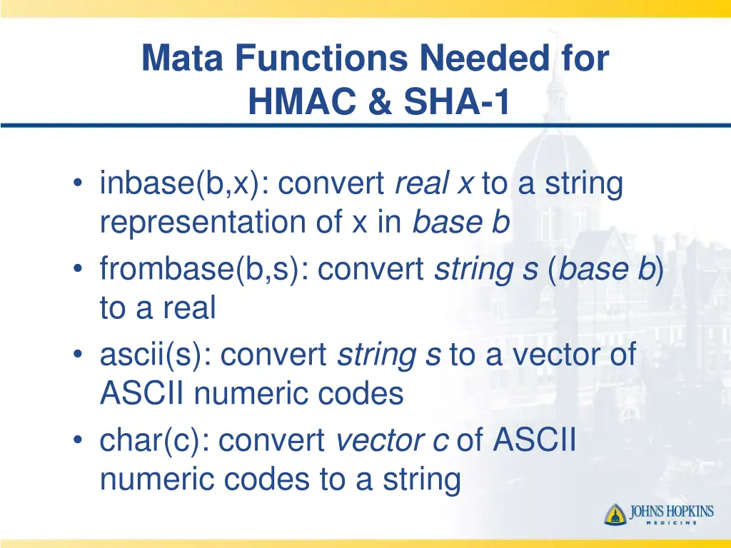 mata functions needed for hmac sha 1