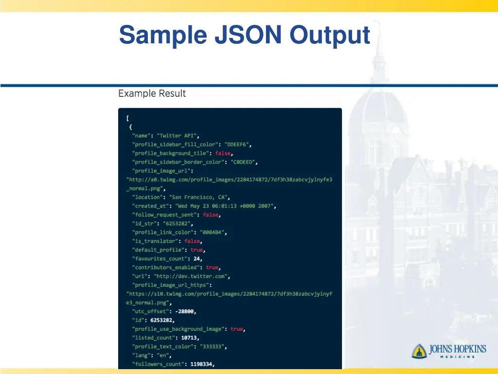 sample json output