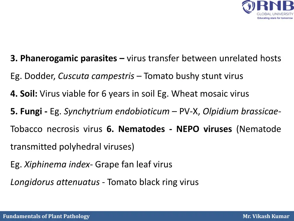 3 phanerogamic parasites virus transfer between