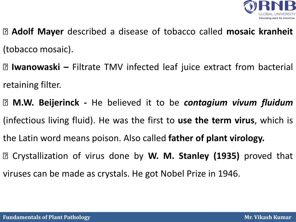 adolf mayer described a disease of tobacco called