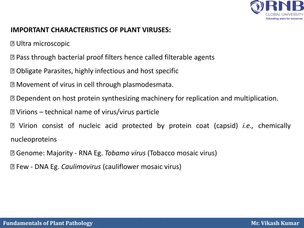 important characteristics of plant viruses