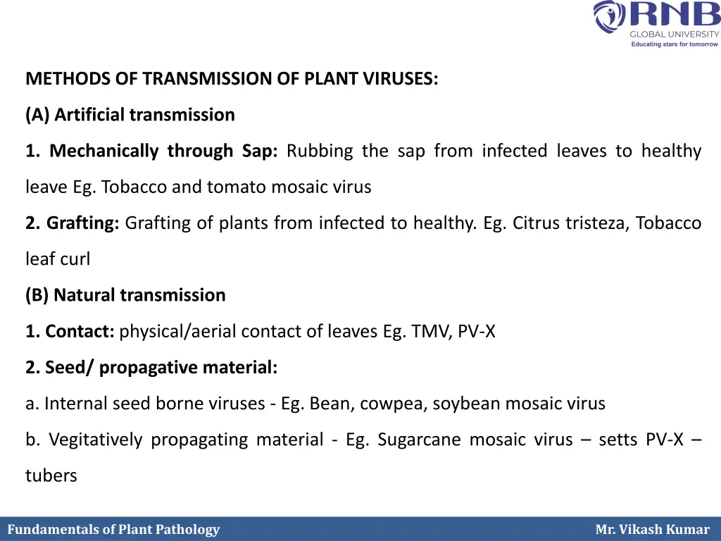 methods of transmission of plant viruses