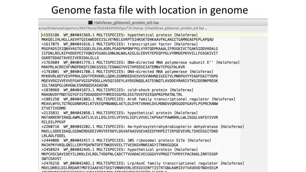 genome fasta file with location in genome