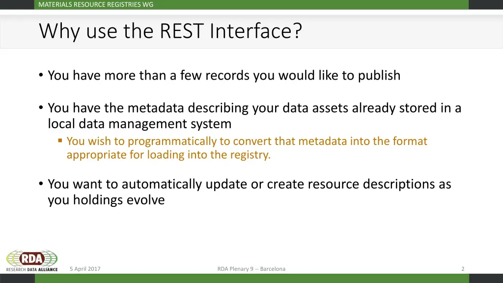 materials resource registries wg