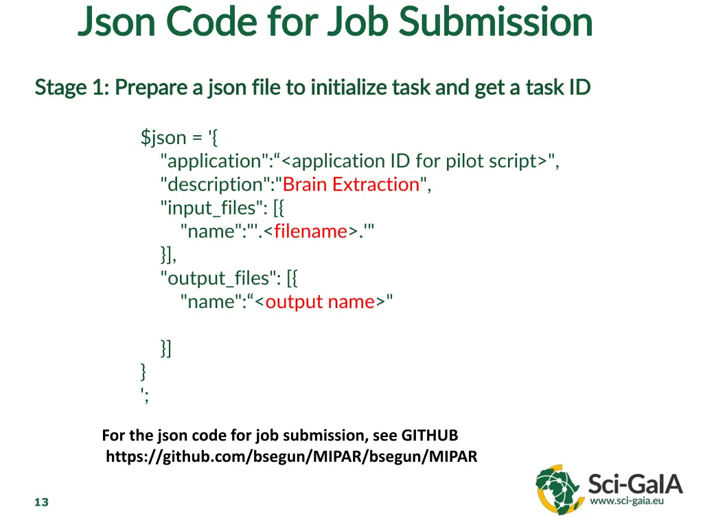 json json code for job submission code