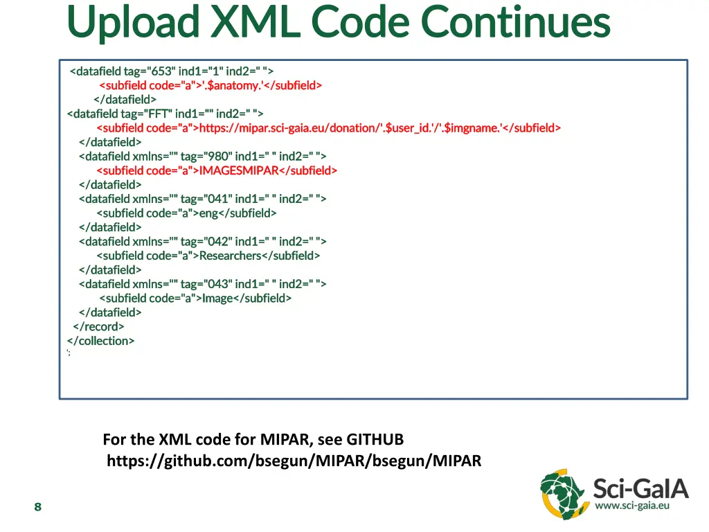 upload xml code continues upload xml code