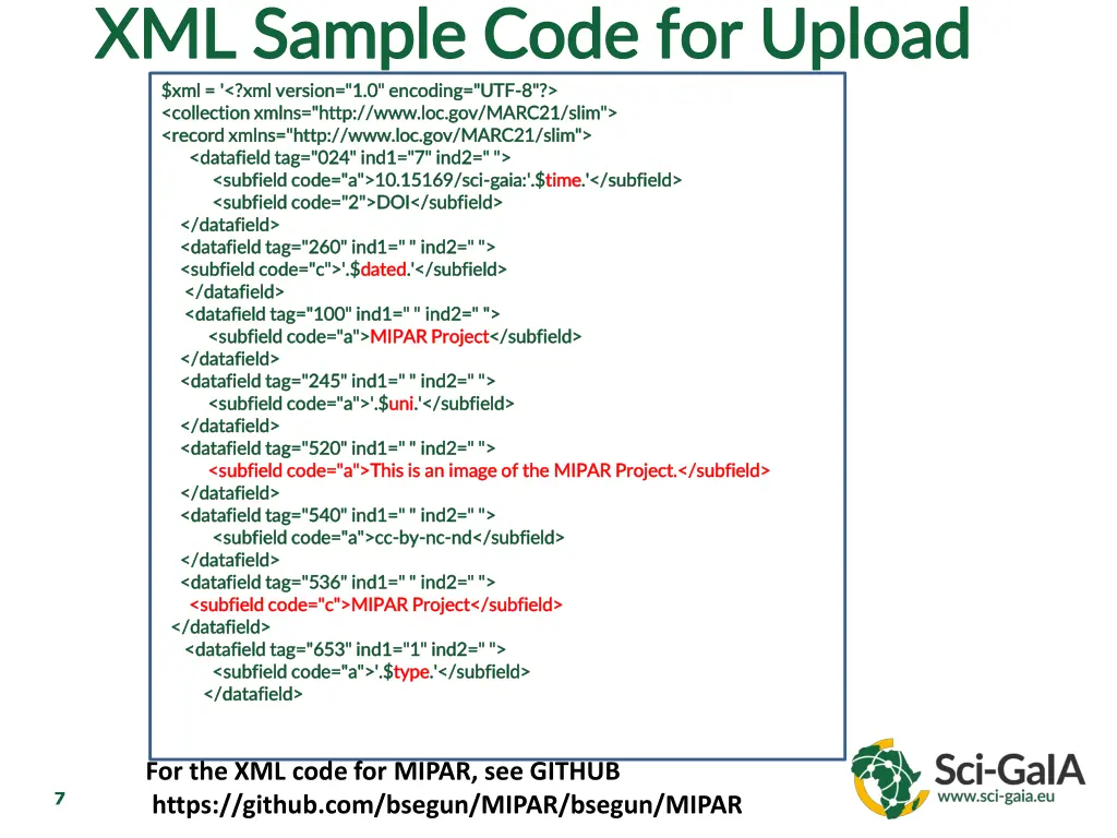 xml sample code for upload xml sample code