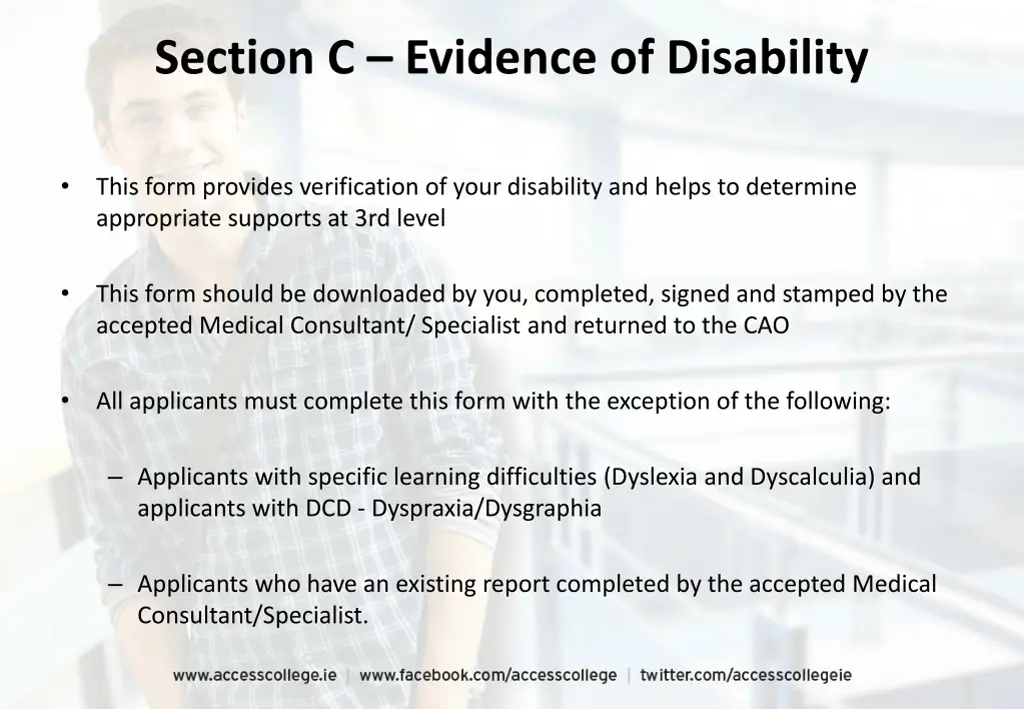 section c evidence of disability