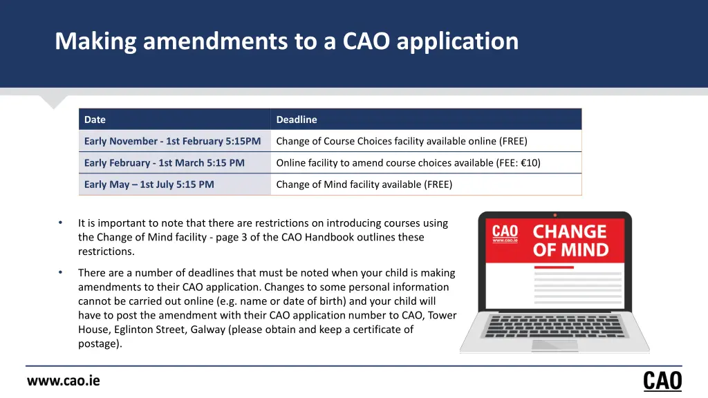 making amendments to a cao application