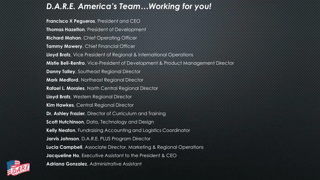 d a r e america s team working for you