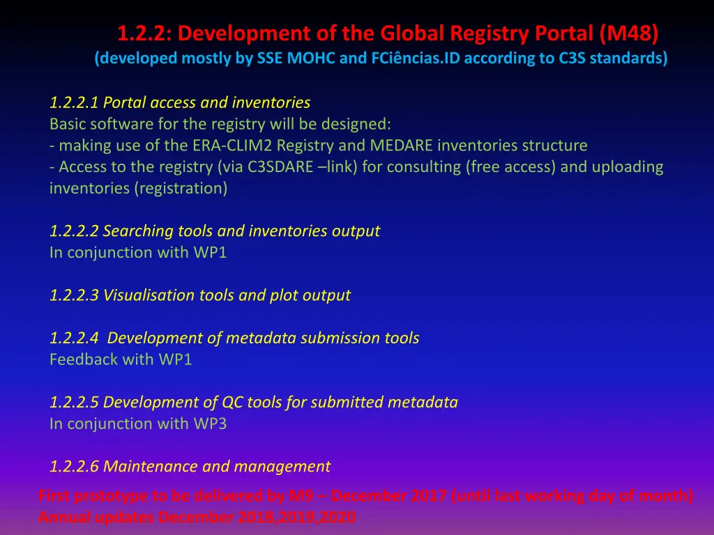 1 2 2 development of the global registry portal