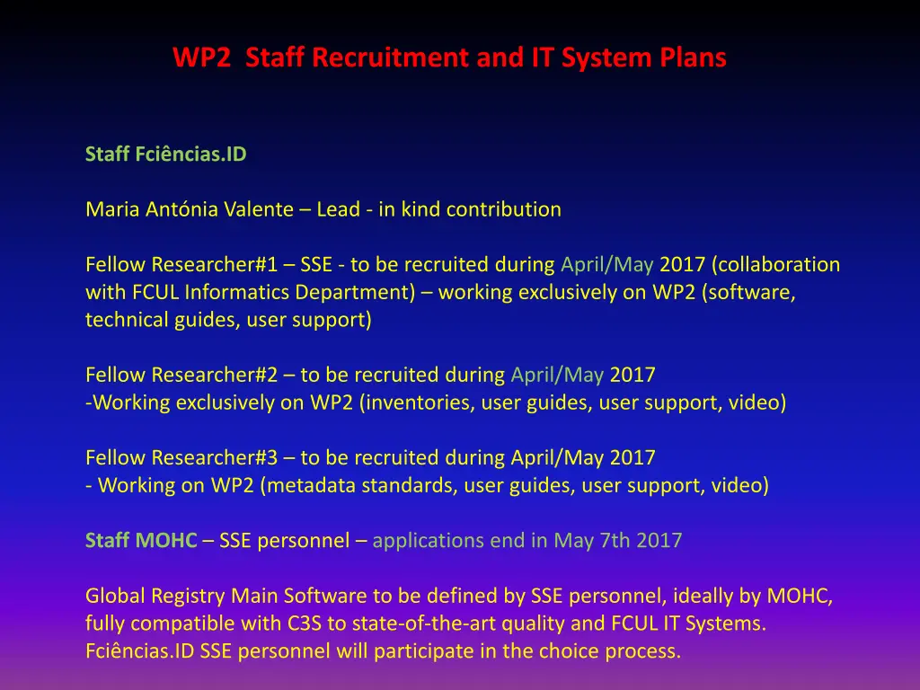 wp2 staff recruitment and it system plans