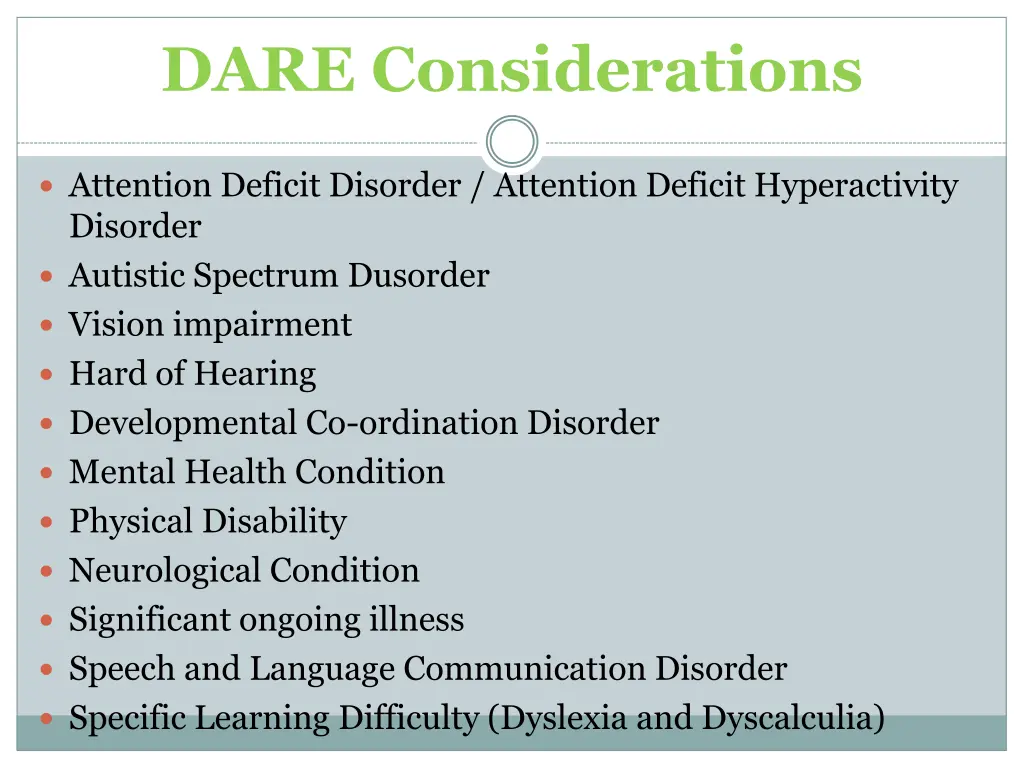 dare considerations