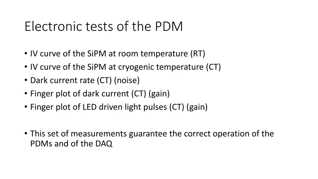 electronic tests of the pdm