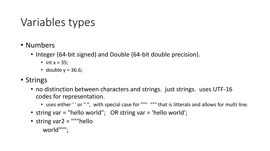 variables types