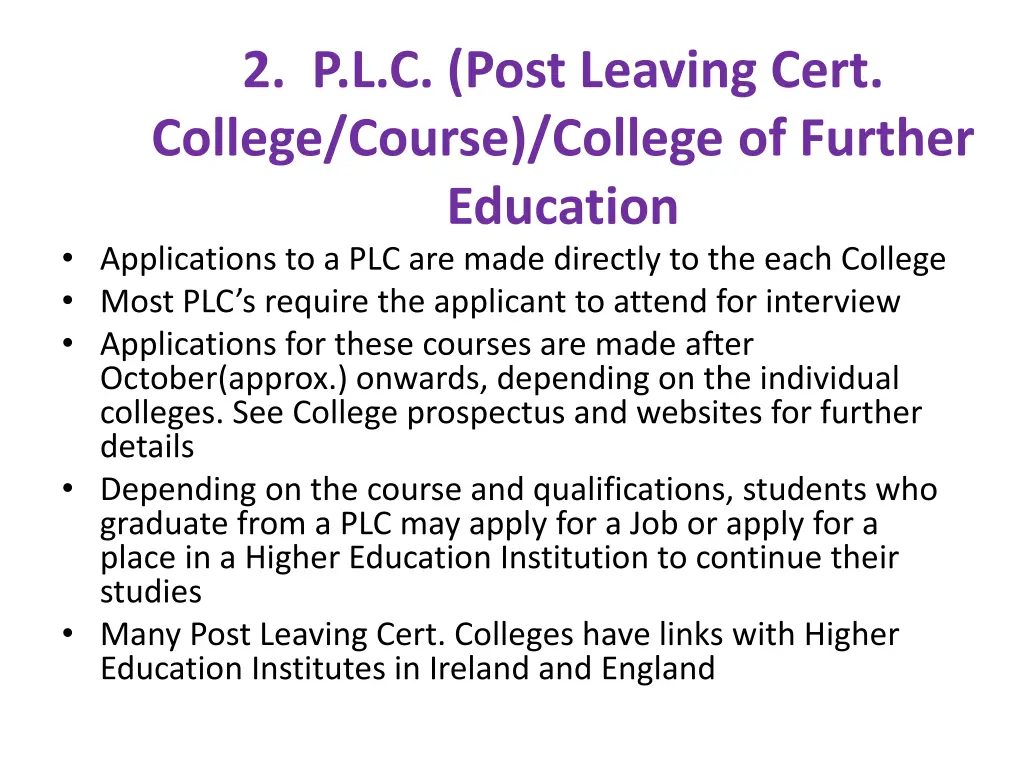 2 p l c post leaving cert college course college