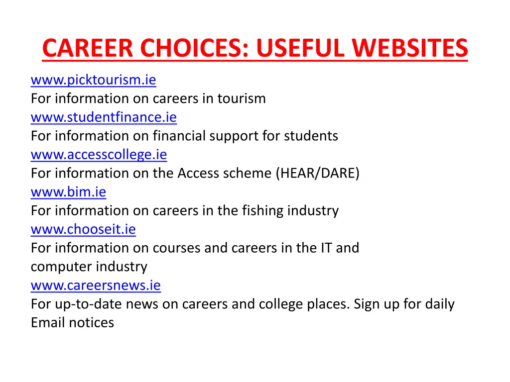 career choices useful websites 1