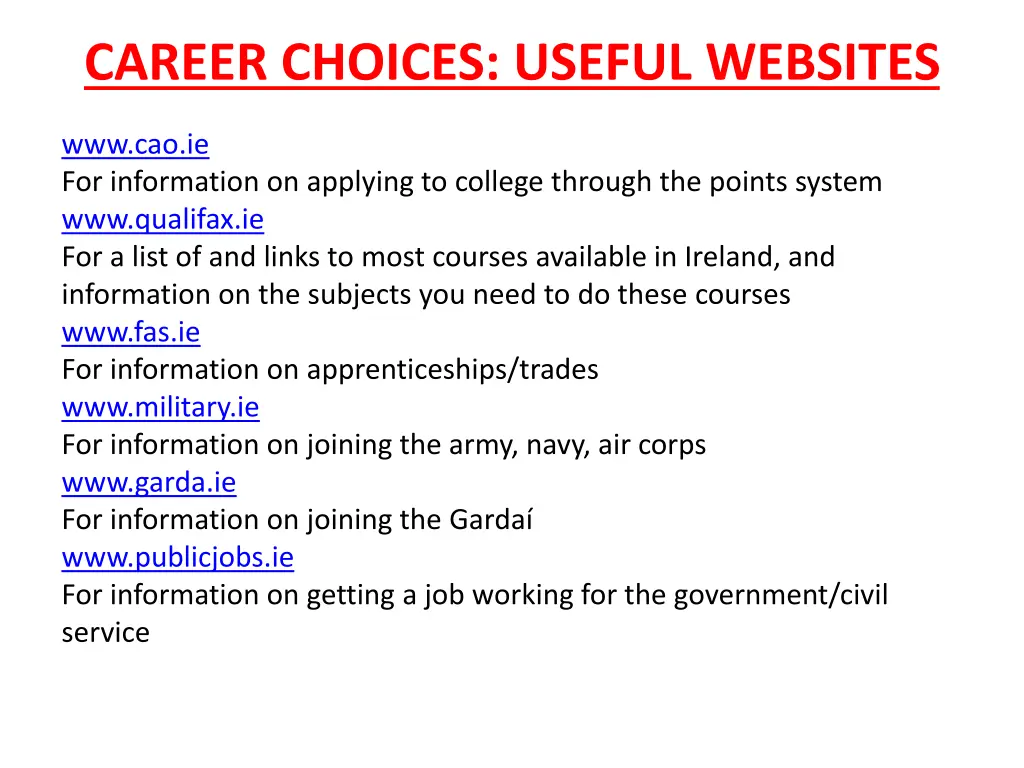 career choices useful websites