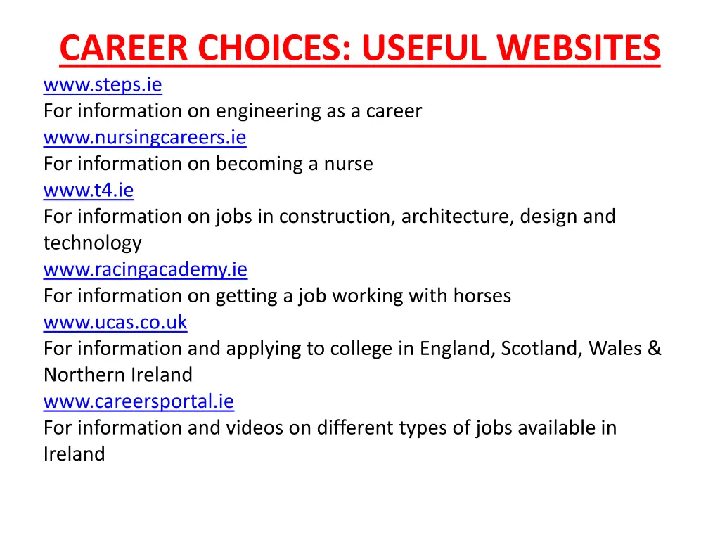 career choices useful websites www steps