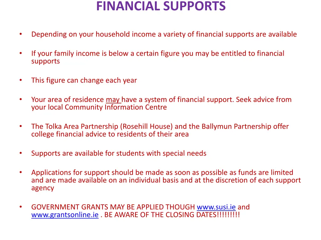 financial supports