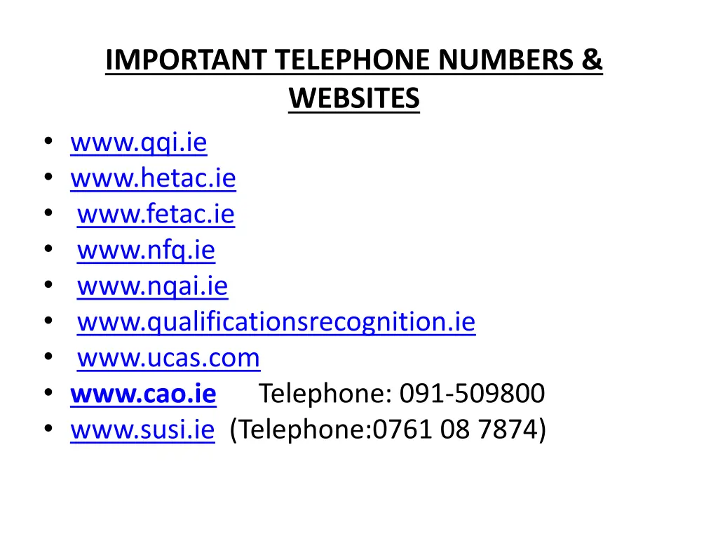 important telephone numbers websites