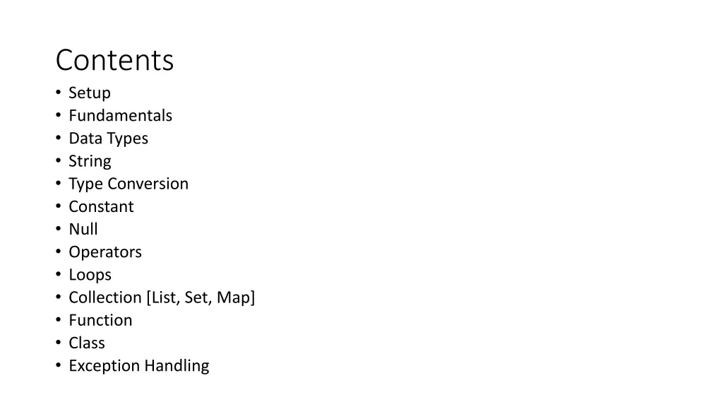 contents setup fundamentals data types string